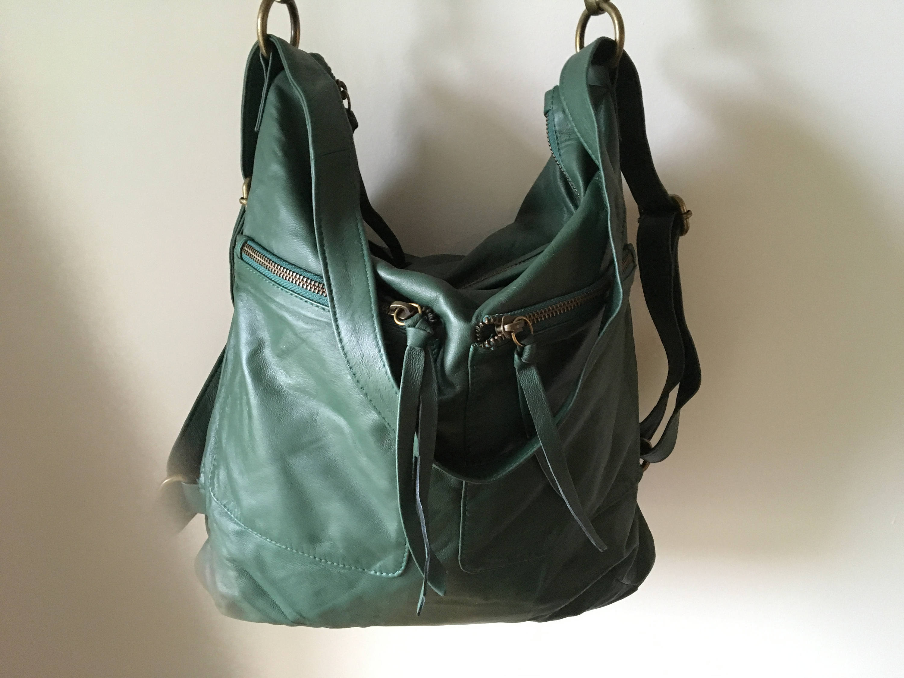 Backpack convertible leather bag.Real leather rucksack or crossbody bag ...