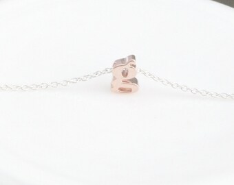 Bridesmaid Necklace - Personalized Gift for Bridesmaids - Lowercase Rose Gold Initial Necklace - Letter Necklace - Thank You Gift