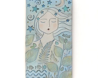 Woman, 4x8 in, wall decor, art, clay, original art, one of a kind