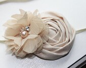 Items similar to Gold and Cream Christmas Baby Flower Headband, Newborn ...