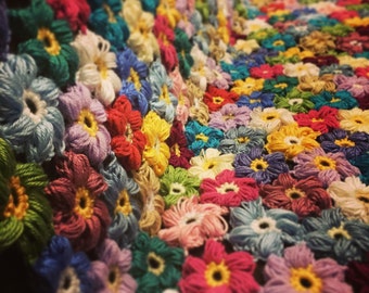 Crocheted colorful flower afghan - blanket - throw - made to order