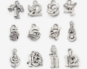 12 Days of Christmas Charms in Antique Silver (1859)