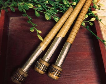 Antique Vintage Wood Mill Spools Bobbins Metal Ends Textile Sewing Spools Manufacturing Spools HTF Early