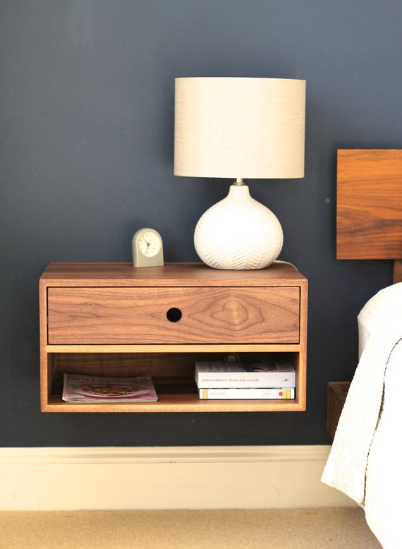 Floating Nightstand with Drawer in Walnut / Mid Century Modern