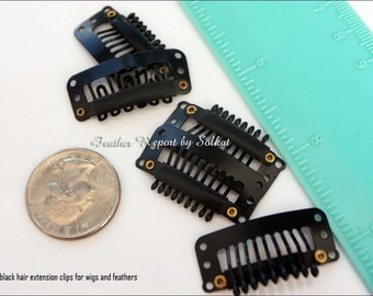 Black Hair Extension Clips Snap Clip Weft Comb Clips QTY10 Commercial Findings Discount Beauty Supply, 32MM Snap ON Extensions