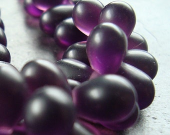 Czech Glass Teardrop Beads 9 X 6mm Dark Plum Amethyst Purple Frosted Teardrops - 50 Pieces