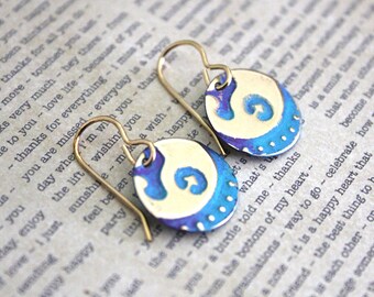 Small Petite Earrings, Vintaj Earrings, Tiny Circle Earrings, Turquoise Purple Jewelry, Boho Jewelry, Dainty Jewelry, Patina Jewelry, Gifts