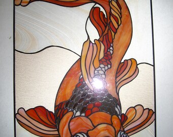 Stained Glass Window Panel, Stained Glass Fish Suncatcher, Fish Gift, Stained Glass Wall Hanging, Stained Glass Panel, Red Fish Wall Decor