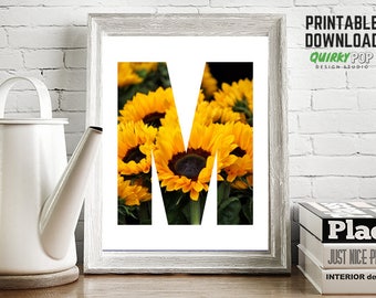 Floral Letter "M" - Digital Print for Instant Download