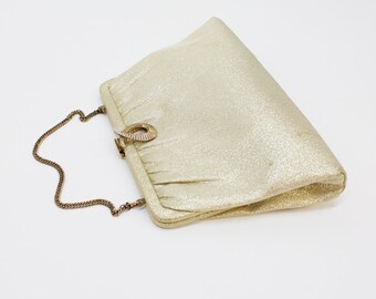 70's Gold Purse / Evening Clutch Bag / Metallic Gold / Purse with Chain / Harry Levine