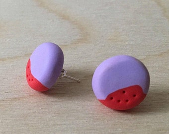 Lilac and Red 5 Dots Stud Earrings