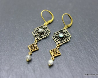 Bronze art deco pearl earrings
