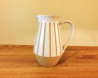 Vintage Denby England Stoneware Gourmet Creamer Striped Handle 1960s