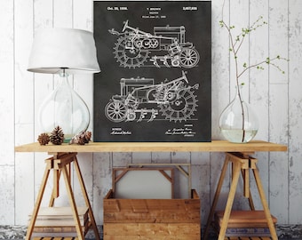 Tractor Blueprint, Farm Tractor Patent Print, Farm Patent Print, Printed on Canvas, Vintage Wall Decor, Vintage Wall Decor