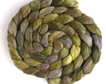 Winter Greens, Polwarth/Silk 60/40 Roving - Handpainted Spinning or Felting Fiber