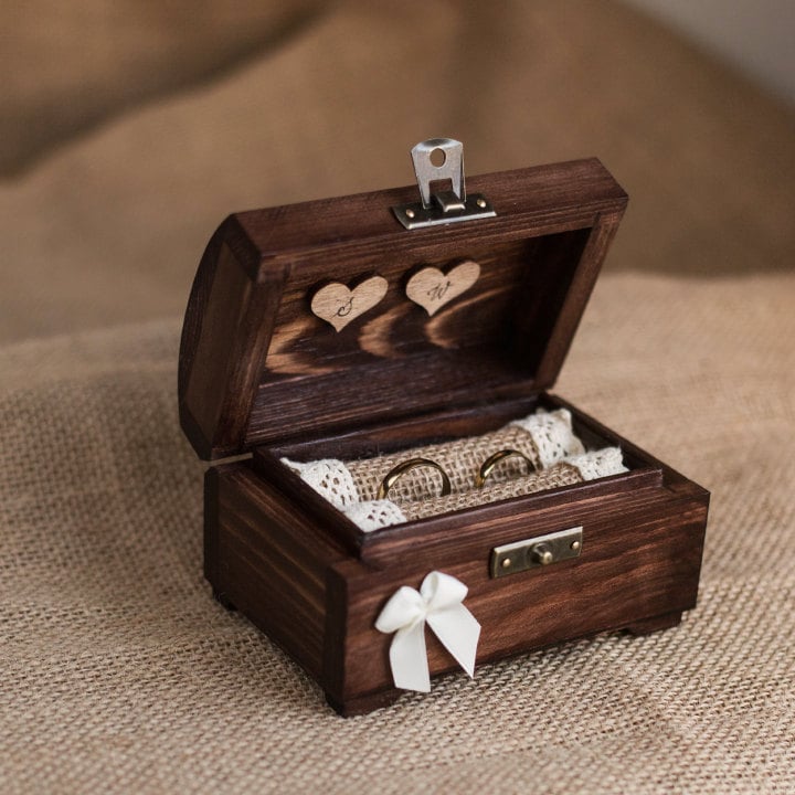Personalized wedding ring box. Wooden ring box. Rustic ring