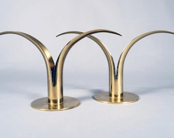 Alenius-Björk, Ystad Metall of Sweden, brass Lily form candlestick holders