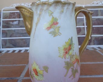 antique Limoges France Chocolate Pot victorian Leonard 1890-1914 floral vintage cottage chic