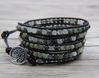 Boho bead bracelet Smaragdite bead bracelet Yoga bead wrap bracelet leather wrap bracelet boho bracelet Natural stone bead bracelet SL-0550
