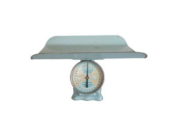 Vintage Light Blue and Pink American Family Metal Nursery Baby Scale
