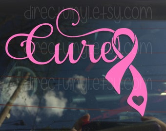 Fancy Cure With Pink Awareness Ribbon Window Decal (Breast Cancer)