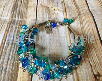Sterling Silver Viking knit bracelet with blue beads