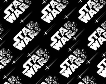 Star Wars Last Jedi Ship Logo Black Monochrome Cotton Fabric by Camelot