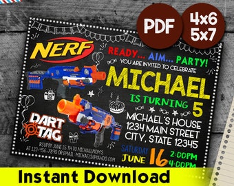 Dart Invitation, Dart Gun War Party Invite, Gun War Invitation, Dart Gun Digital Invitation, Dart War Birthday Invitation, Dart Battle, PDF
