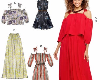 McCall's Palazzo Pants Pattern, Off Shoulder Top Pattern, Loose Fit Jumpsuit Pattern, Wide Leg Romper Pattern, McCall's Sewing Pattern 7607