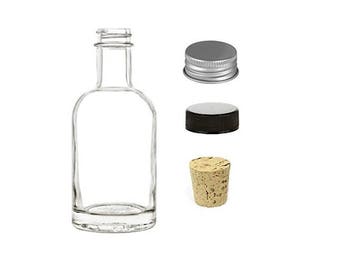 1 pc 200 ml Boston Glass Liquor Bottle with Silver Aluminium Cap, Bonus Cork Bottle Stopper and Black Screw Lid
