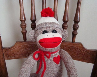 New Long Red Heel Sock Monkey Doll