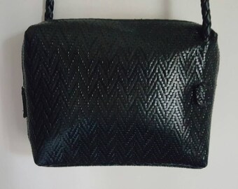Tignanello Black Woven Leather Crossbody Bag