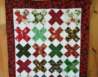 Christmas lap quilt, Christmas throw quilt, lap quilt handmade homemade all my X's