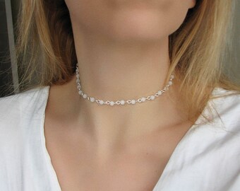 Beaded Choker Necklace White Choker Simple Necklace