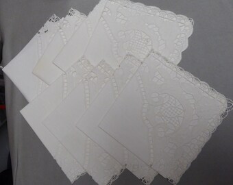 8 Lovely White Vintage Linen Napkins