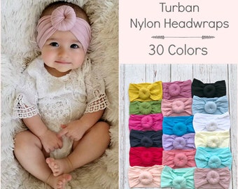 Nylon Baby headbands, nylon headband, girls headbands, baby turban, Infant toddler headband, Baby girl headband, round knot head wrap, pink