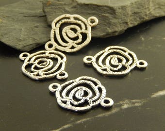5 antique silver flower connectors