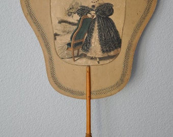 Sale, Antique French Screen Hand Held Fan, Hand Painted Double Sided Fan, Pre-1901, Victorian Fan, Ladies Antique Fan, Victorian Accessory
