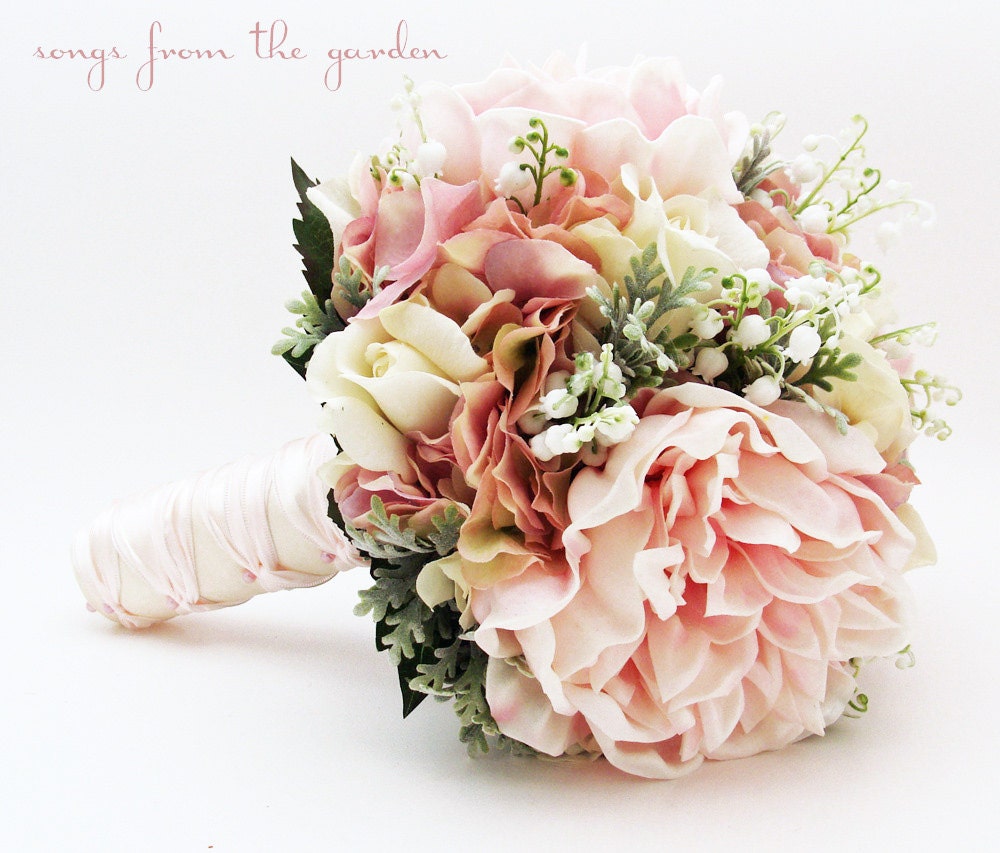 Bridal Bouquet Lily of the Valley Peonies Roses Hydrangea Pink Bridal Bouquet Lily of the Valley Peonies Roses Hydrangea Pink