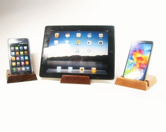 Solid wood ipad, iphone stand. Oak, Black Walnut or Lace wood.