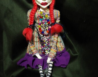 ooak art doll, red hair,