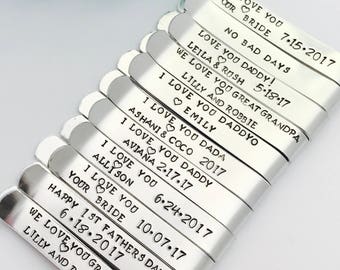 Personalized Tie Clip SPECIAL mesage on back choose your own wording- Hand stamped - great for a gift wedding, gift, husband, party