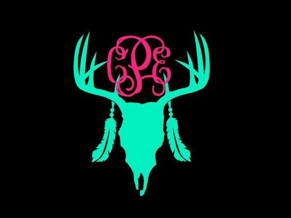 Deer Skull Decal Monogram Boho Monogram Skull Monogram