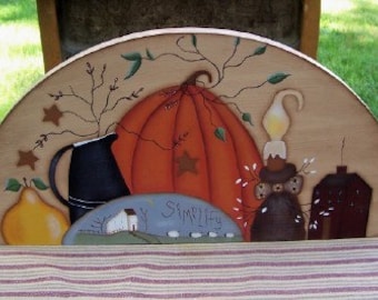 Door Crown Wood Topper Primitive Fall Pumpkin Home Decor Hand Painted Wall Art