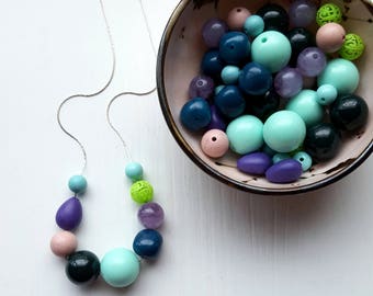 agave necklace - vintage lucite - pastels - pine green, forest green, purple, lime, teal