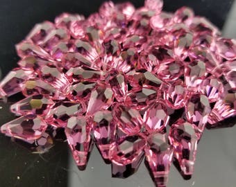 12 genuine Swarovski Rose Pink Briolette Crystal Beads
