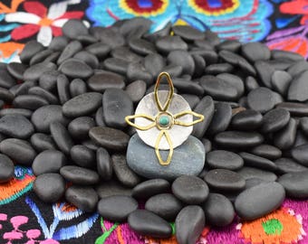 Sterling Silver Flower Ring with Turquoise Stone
