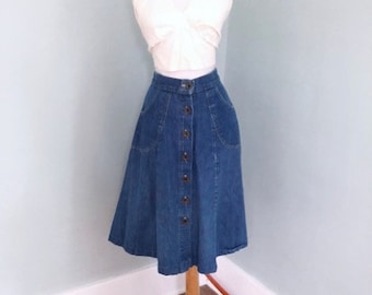 VINTAGE 70s GAP Denim Skirt | Rockabilly Blue Jean Prairie Skirt | Hippie BoHo Denim Country Western Skirt BoHo Festival Jean Skirt