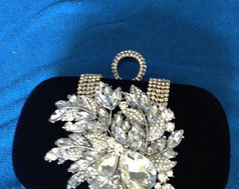 Evening Bag, Black Velvet and Rhinestone Evening Clutch, Clutch Bag, Evening Clutch Bag
