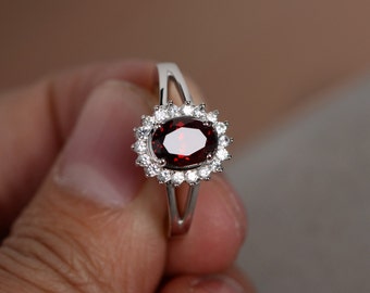 Natural Red Garnet Ring January Birthstone Ring Sterling Silver Ring Promise Ring For Her